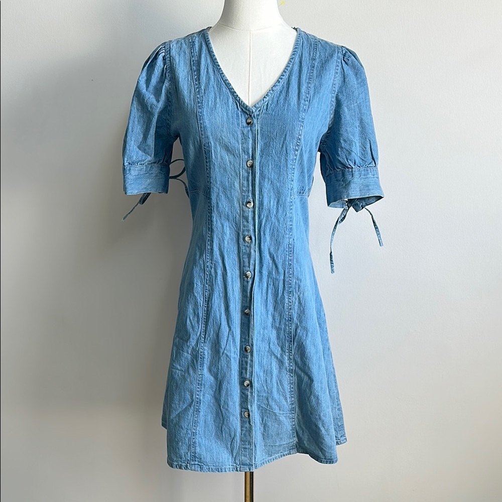 NWT Women’s Fit and Flare Button Down Cottagecore Western Mini Denim Dress Med